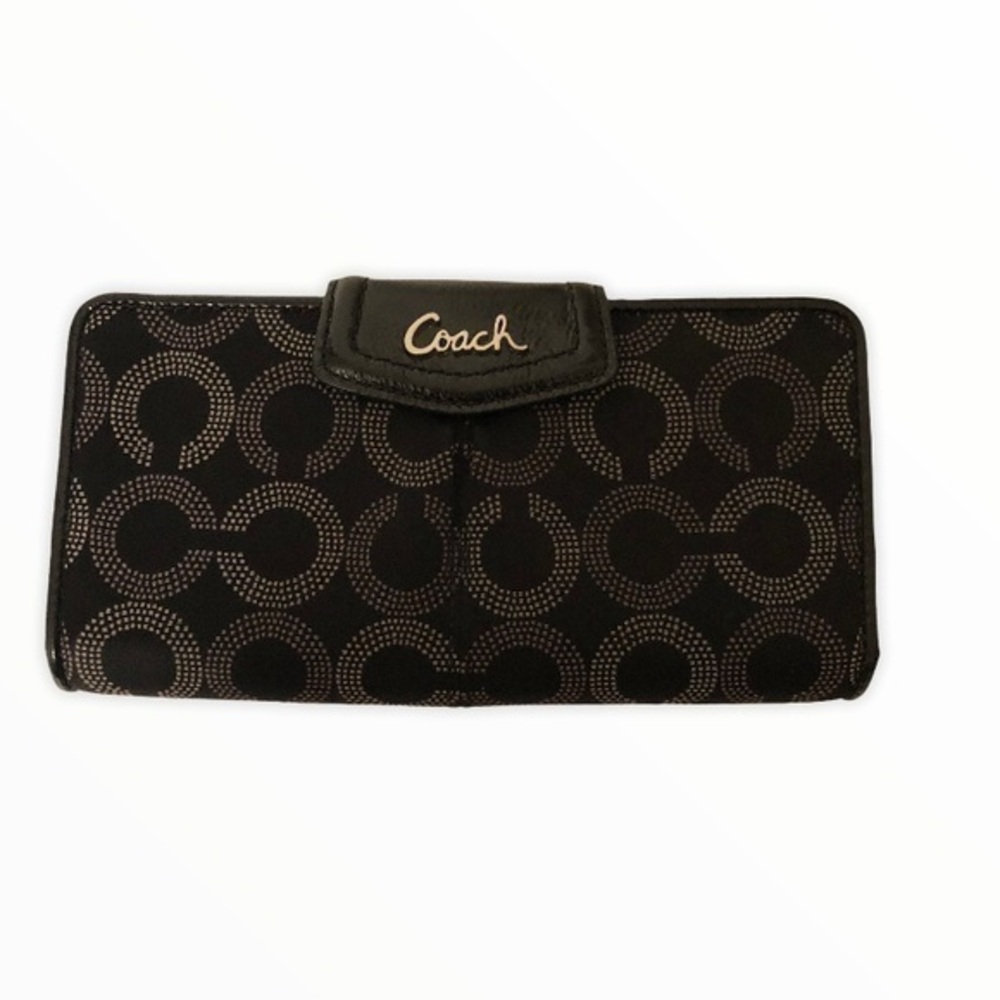COACH optic c black jacquard leather bifol…